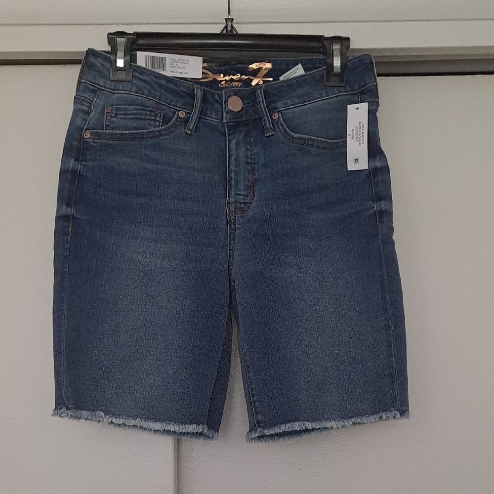 Seven7 Blue Jean Shorts with Frayed Hem